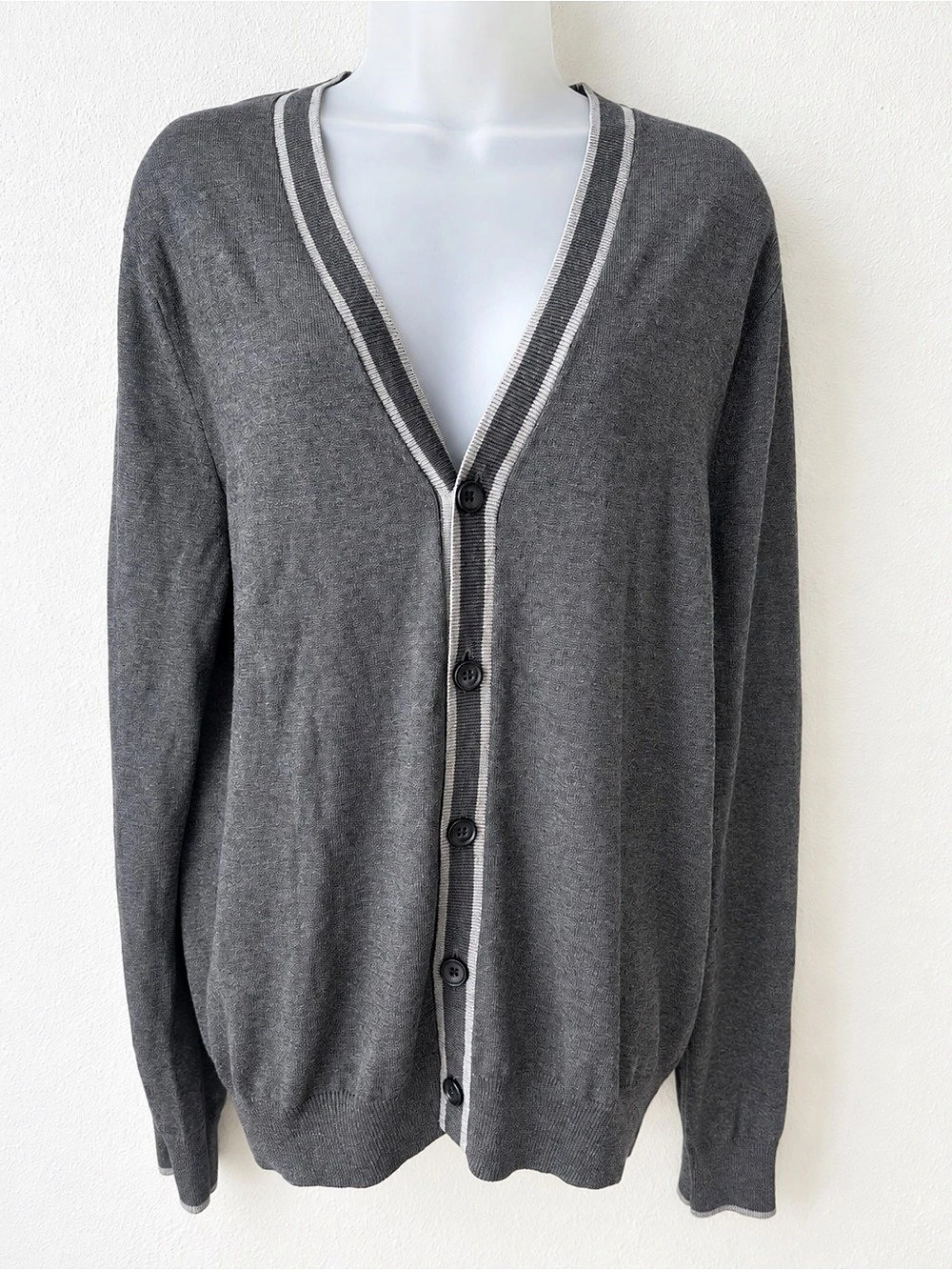 Banana Republic Cardigan M Silk Cashmere Gray Contrast Trim